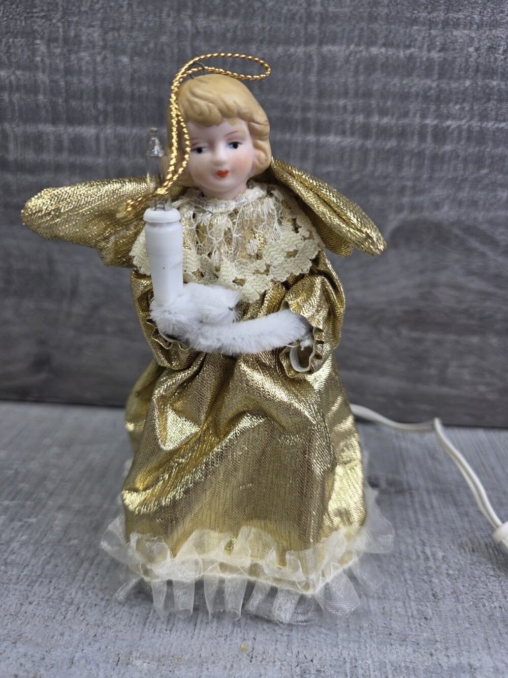 Vintage 5.5" Angel Light Tree Topper Gold Metallic Ornament Ceramic 127d3